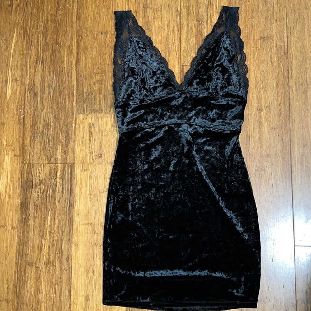 NWT Free People Black Velvet Mini Dress